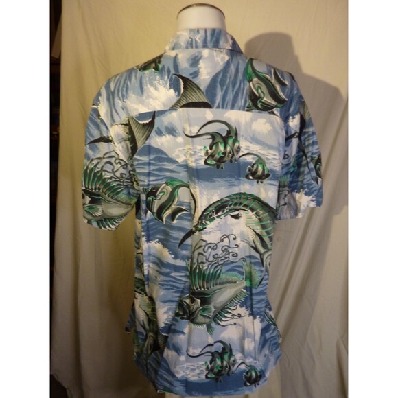 Newport Blue Hawaiian Short Sleeve Shirt-Pocket-Fish Design-sz M - Picture 3 of 4